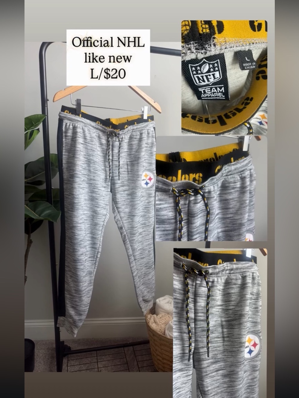 NFL Pittsburgh Steelers Gray Heather Joggers with Black & Gold Trim